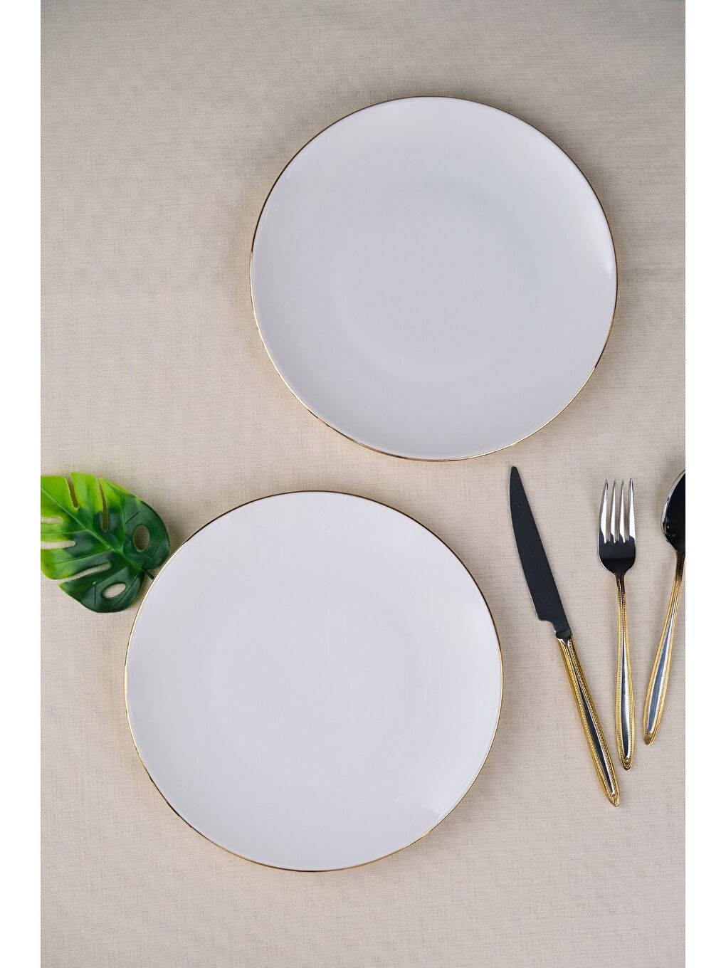 Ekru Porselen Altın Yaldız Pasta Tabağı 20,50cm 2 Lİ-4