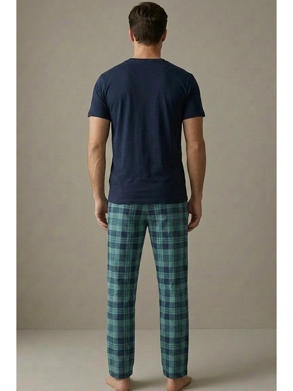 Lacivert Örme Kısa Kollu Pijama Takım 8006-2