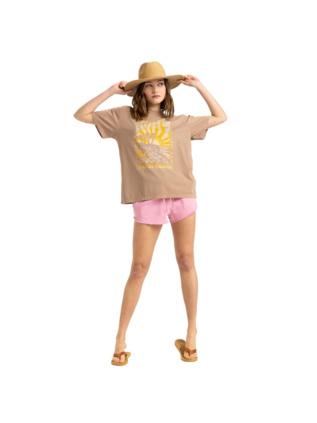 Sunnyoversize Enzyme Wash Kadın Kahverengi Tişört-3