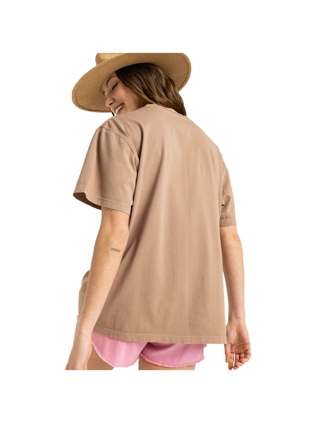 Sunnyoversize Enzyme Wash Kadın Kahverengi Tişört-4