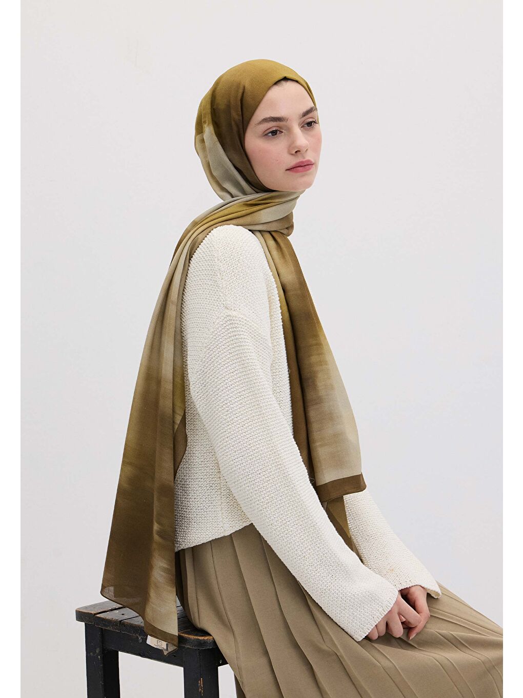 Batık Desen Şal Zeytin Yeşili