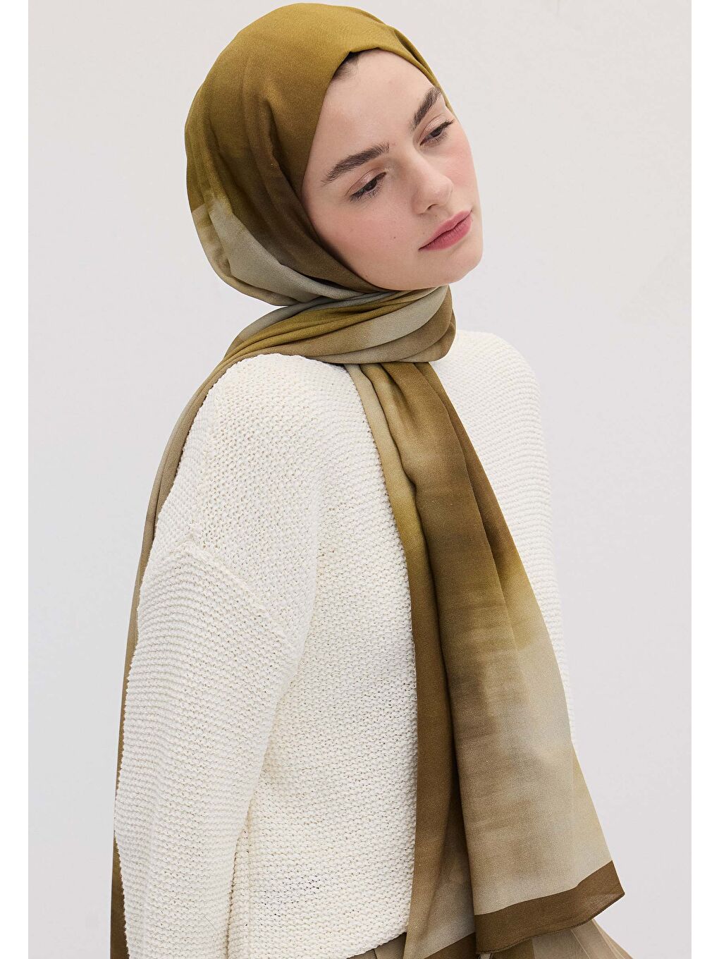 Batık Desen Şal Zeytin Yeşili-2