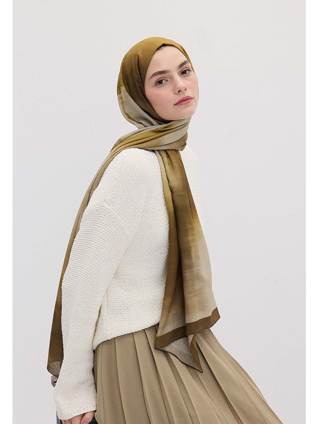 Batık Desen Şal Zeytin Yeşili-3