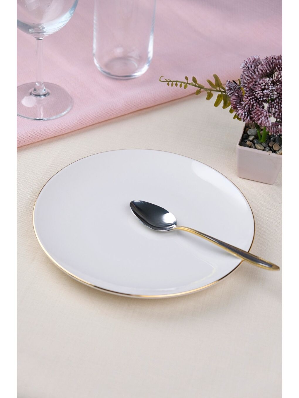 Ekru Porselen Altın Yaldız Pasta Tabağı 20,50cm Tekli