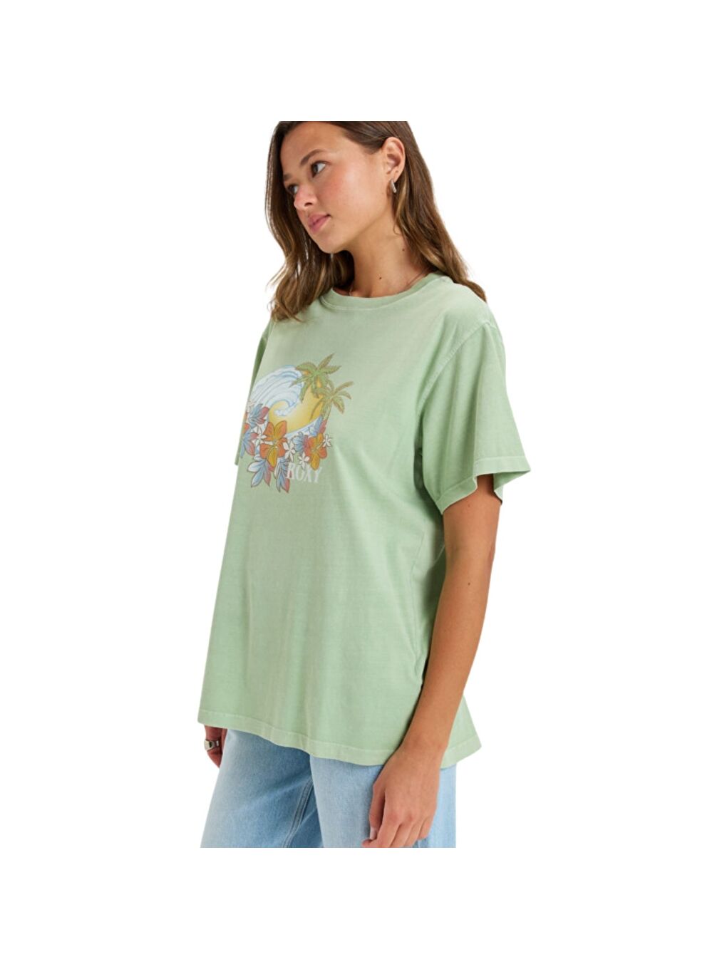 Haki Sunnyoversize Enzyme Wash Kadın Yeşil Tişört-1