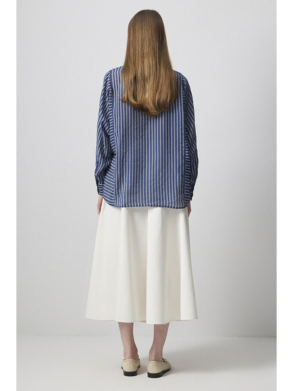 Lacivert Çizgili Viskon Gömlek-3