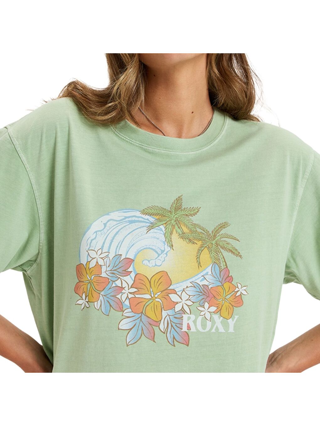 Haki Sunnyoversize Enzyme Wash Kadın Yeşil Tişört-2