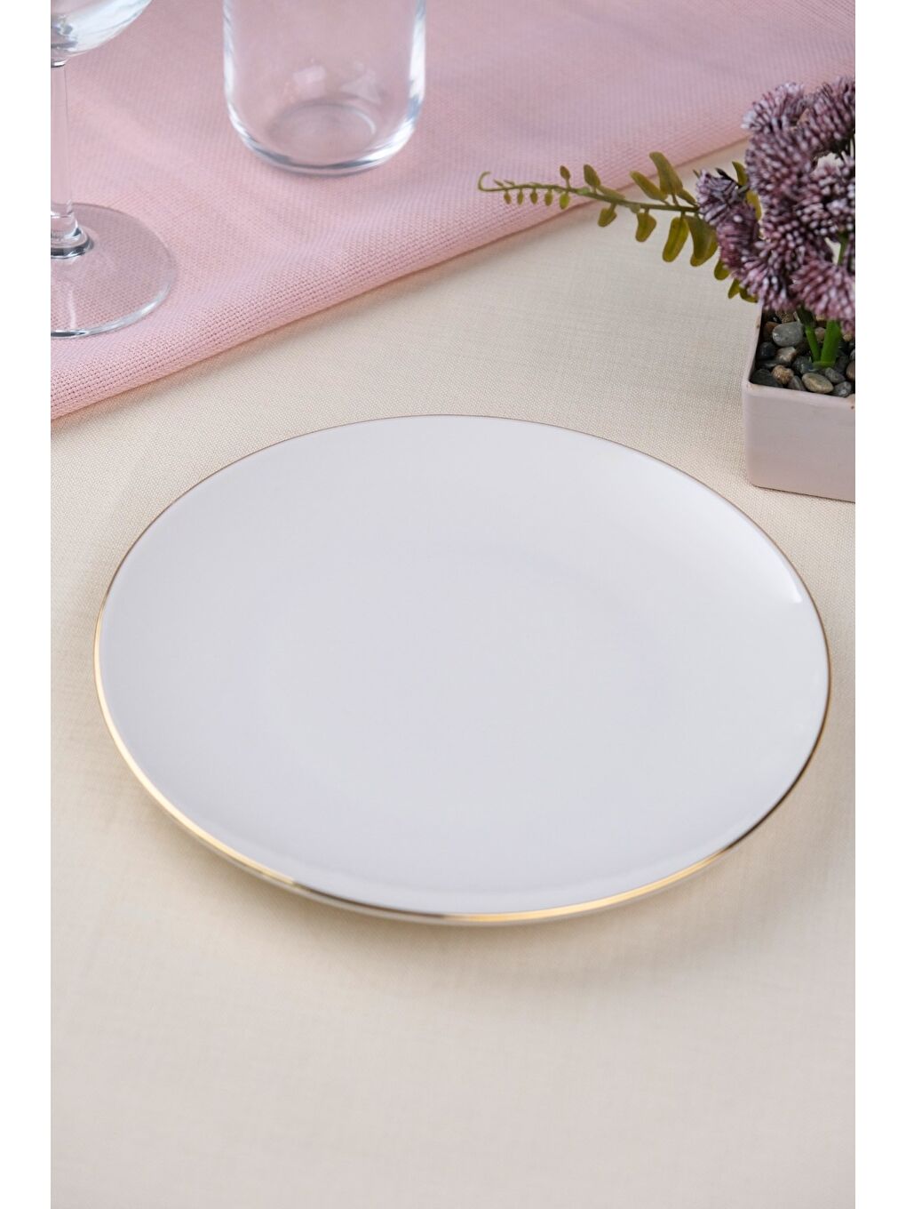 Ekru Porselen Altın Yaldız Pasta Tabağı 20,50cm Tekli-2