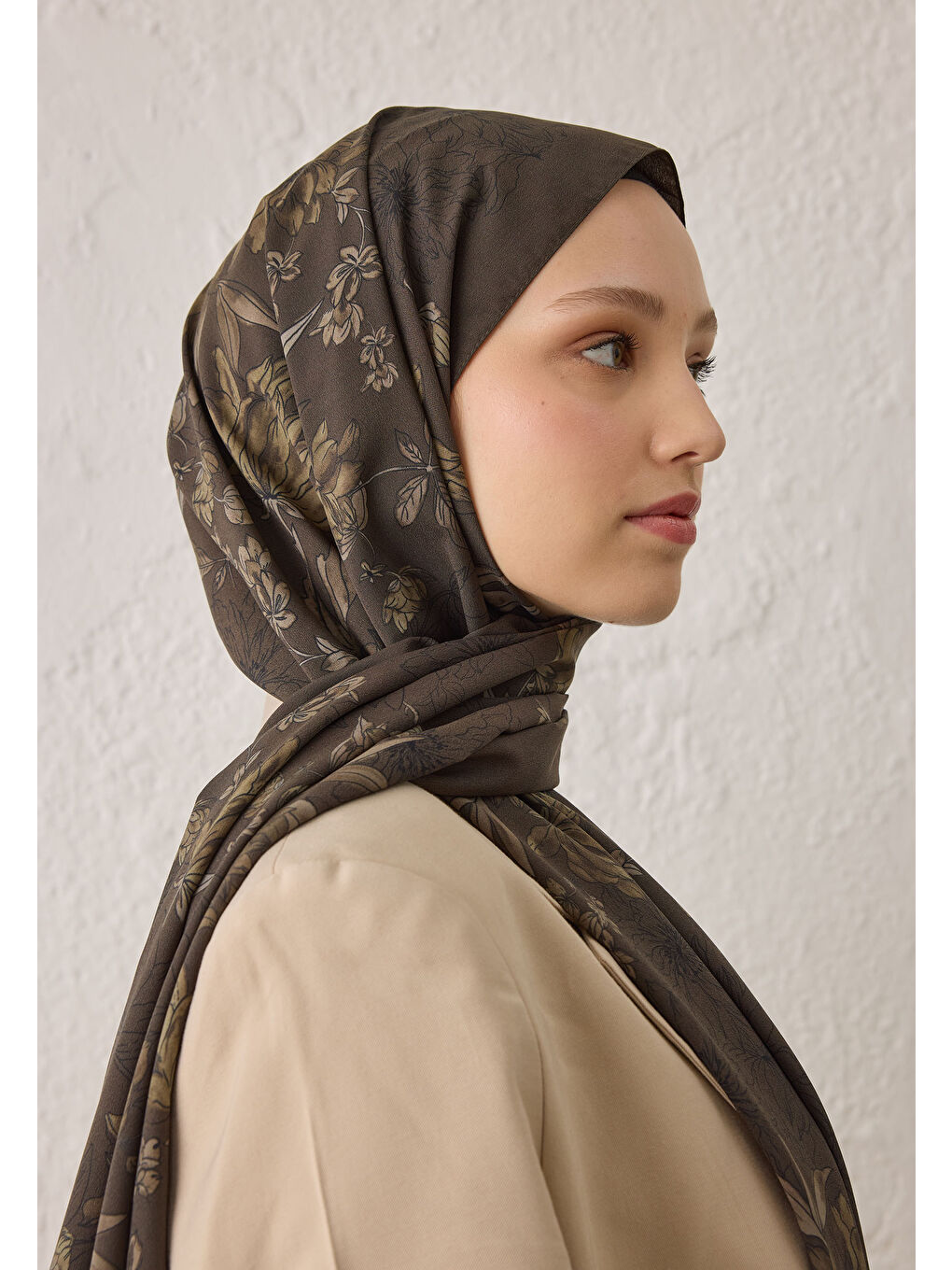 Kahverengi Aster Desen Şal Koyu Kahve-2