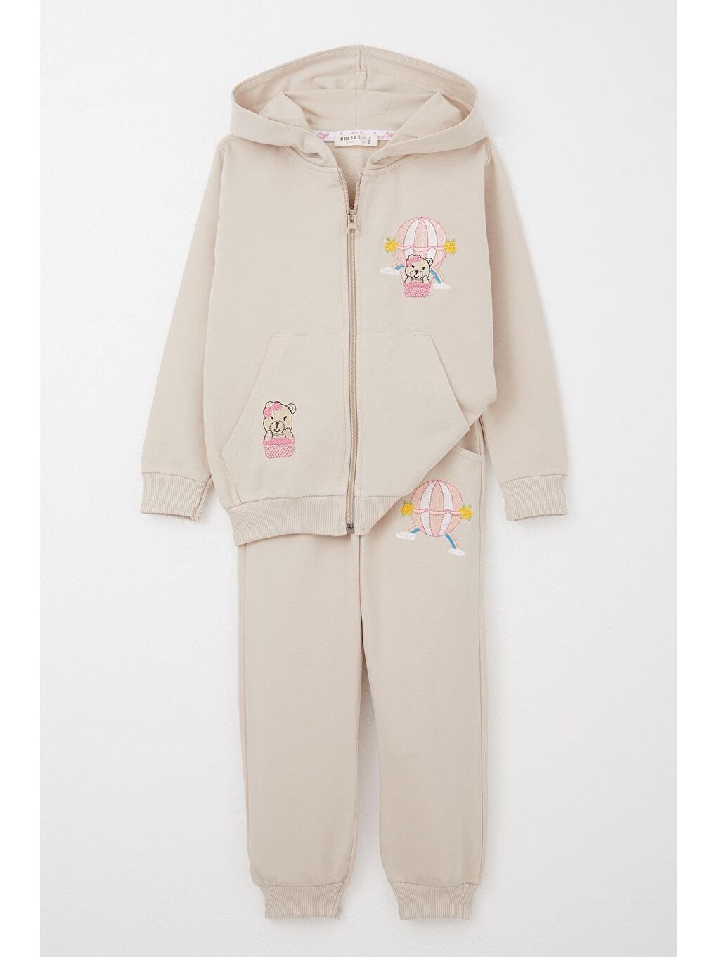 Kız Bebek Eşofman Takım Uçan Balonlu Ayıcık Nakışlı Bej (2 Yaş)