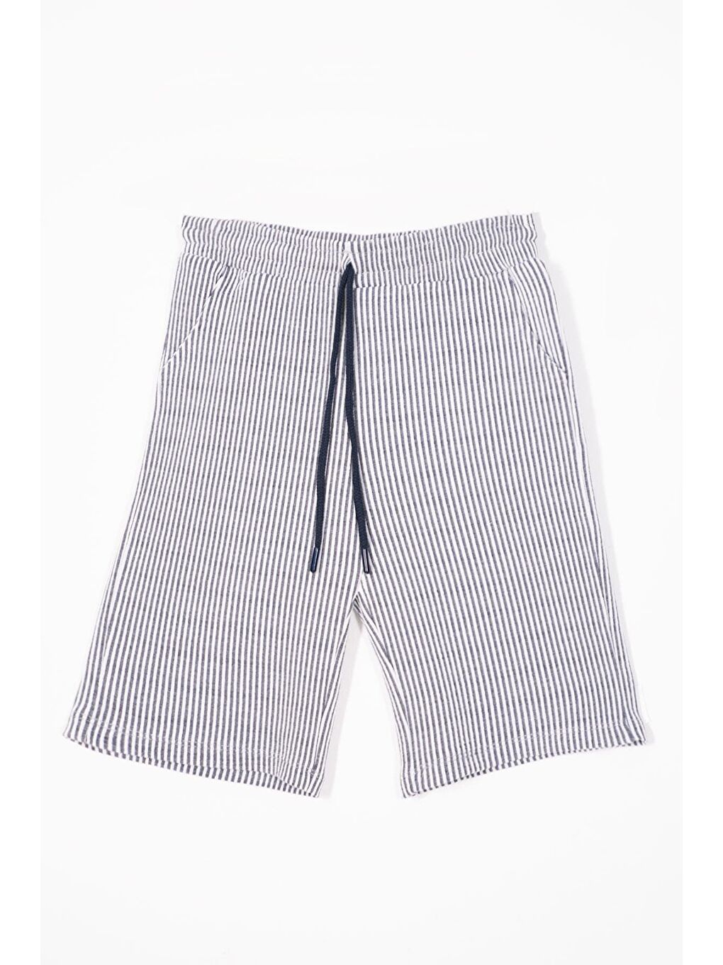 Beli Lastikli Cep Detaylı Çizgili Lacivert Renk Erkek Çocuk Şort