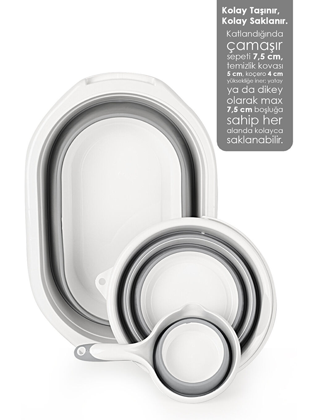 Gri 3'lü Katlanır Çamaşır Sepeti 18 l-3