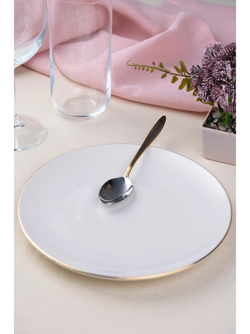 Ekru Porselen Altın Yaldız Pasta Tabağı 20,50cm Tekli-3