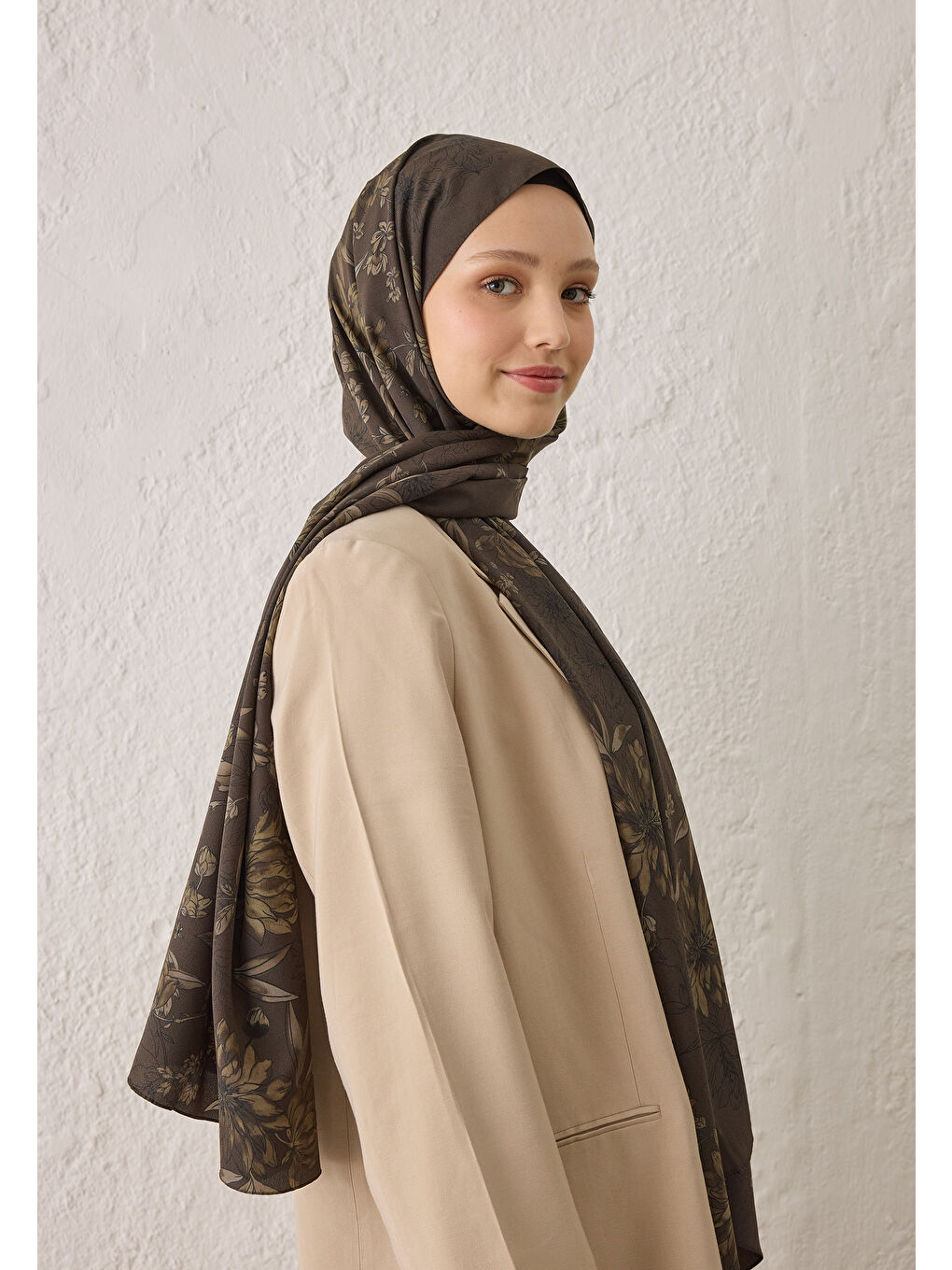 Kahverengi Aster Desen Şal Koyu Kahve-3