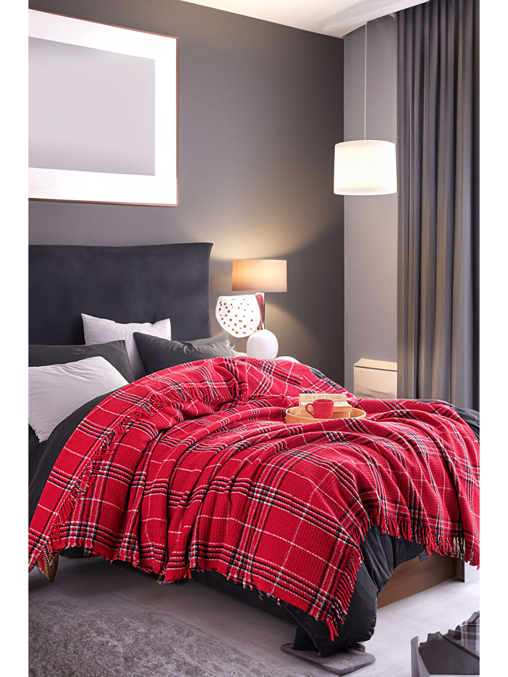 Battaniye Pamuklu Çift Kişilik Warm Soft Kırmızı