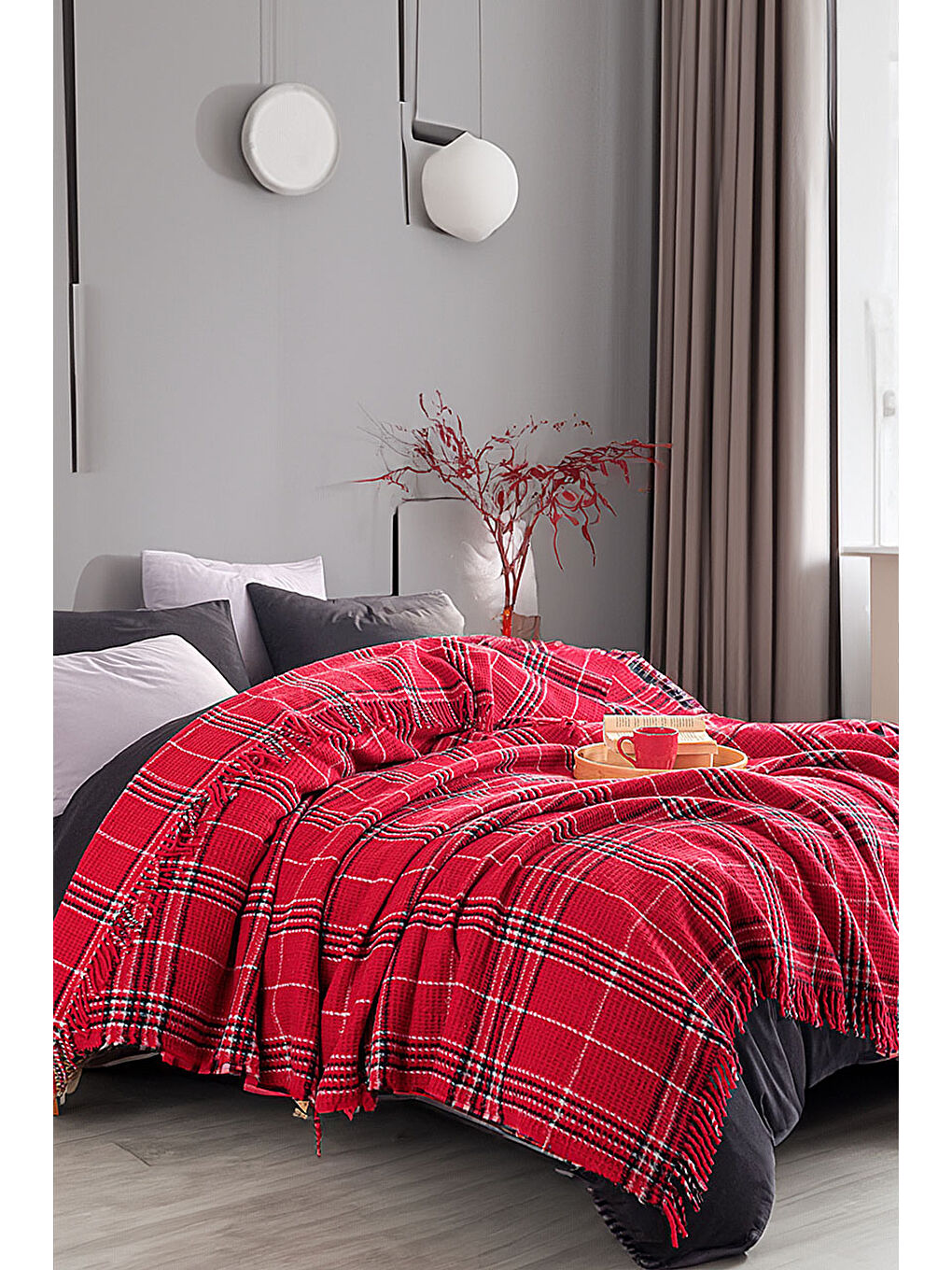Battaniye Pamuklu Çift Kişilik Warm Soft Kırmızı-1