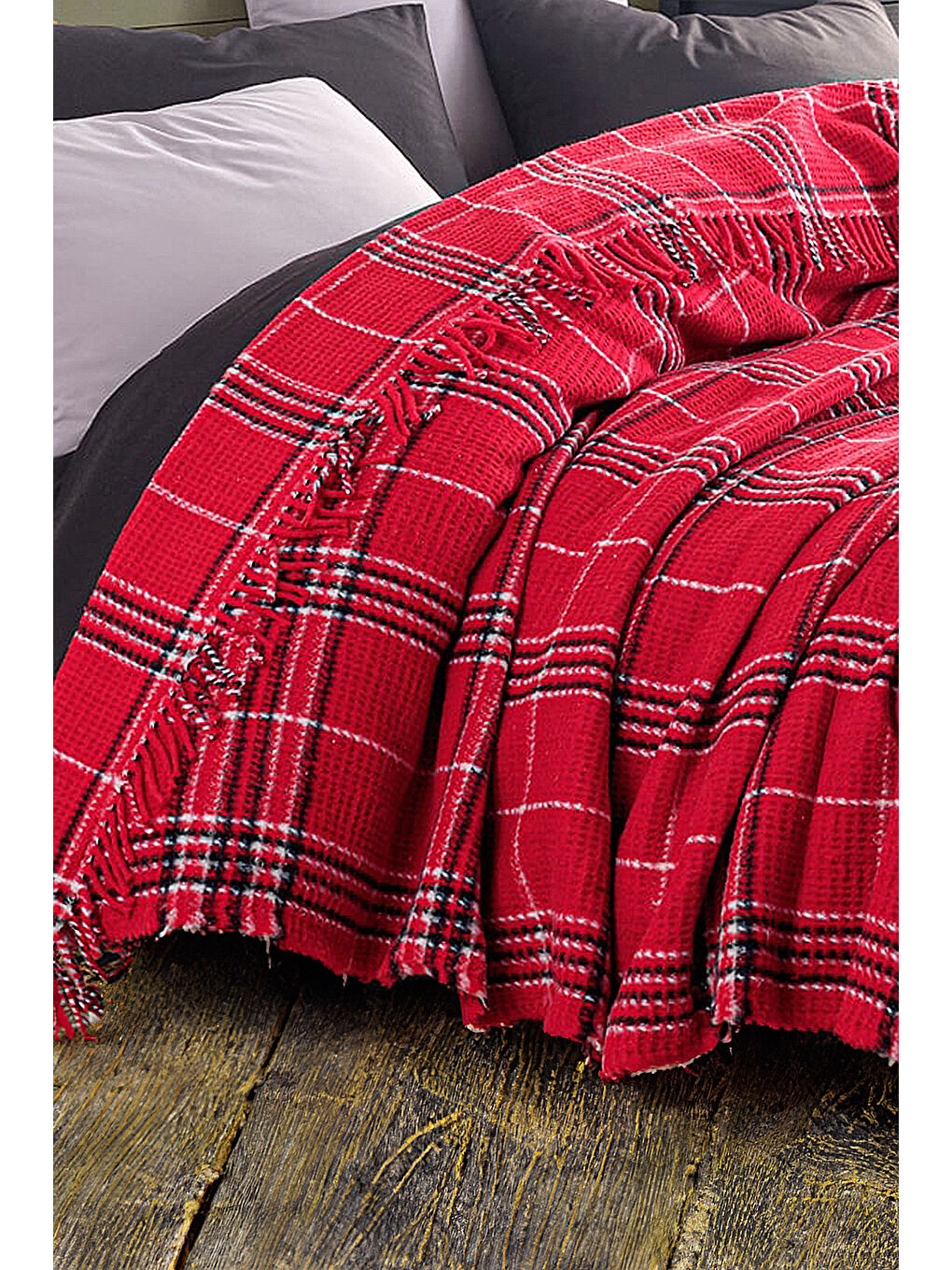 Battaniye Pamuklu Çift Kişilik Warm Soft Kırmızı-2