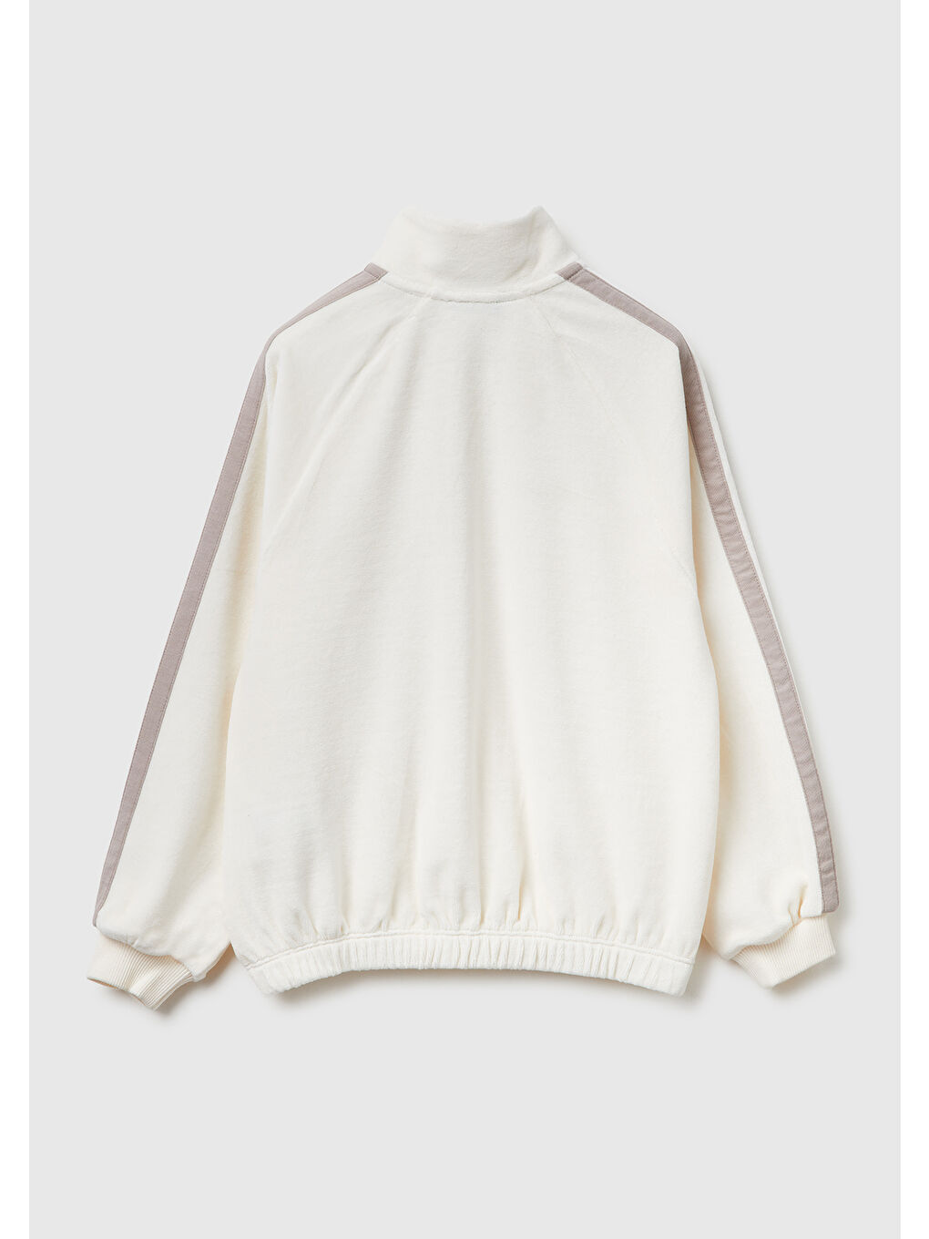 Kız Çocuk Ekru Logo Etiketli Fermuarlı Reglan Kol Dik Yaka Sweatshirt-1