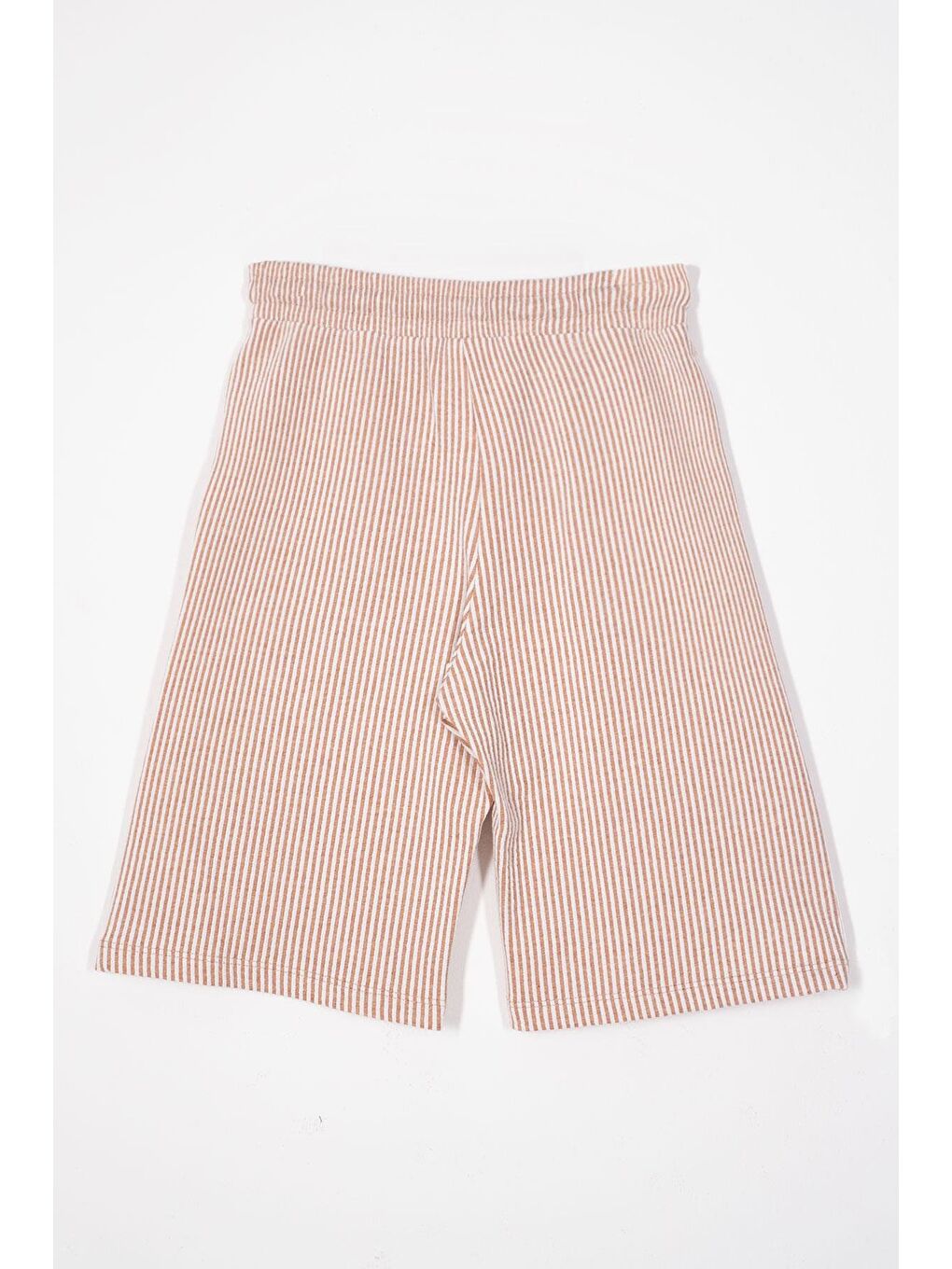 Bej Beli Lastikli Cep Detaylı Çizgili Vizon Renk Erkek Çocuk Şort-3