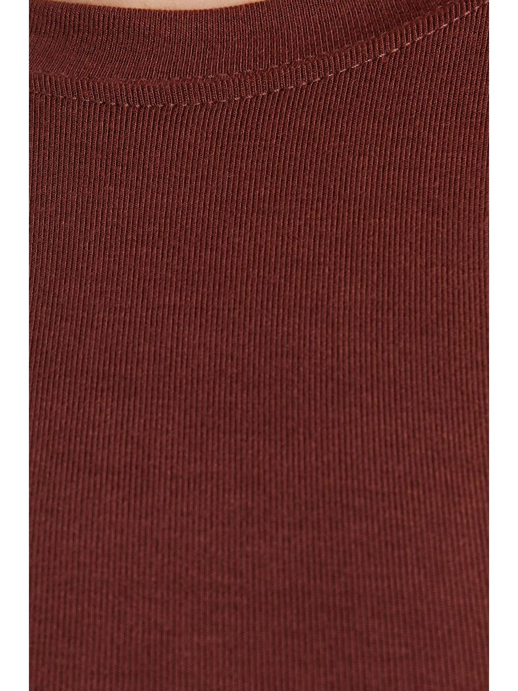 Kadın Regular Fit Klasik Kesim Bisiklet Yaka Viskon Kumaş Ultra Soft Kahverengi Tişört-5