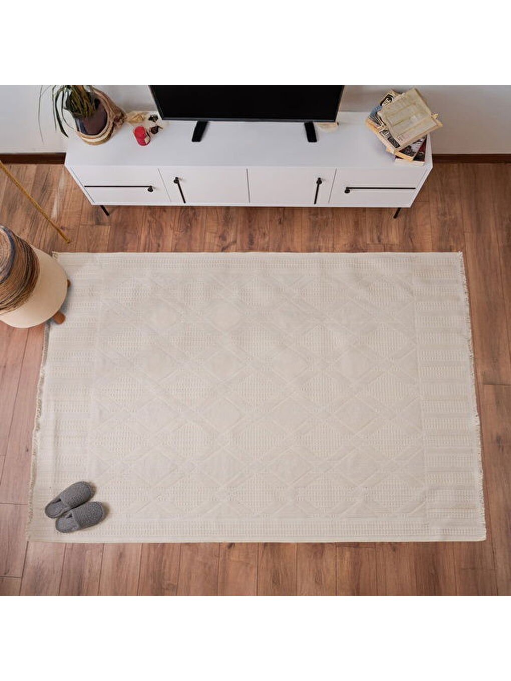 Soft Ruut Rutenna Halı - Ekru - 160x230 cm