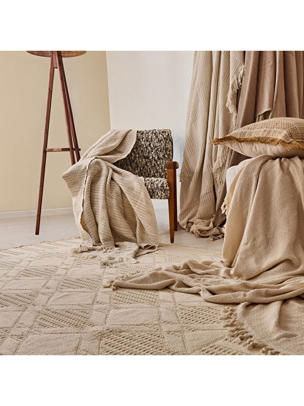 Soft Ruut Rutenna Halı - Ekru - 160x230 cm-4