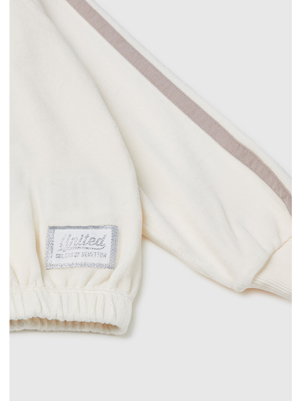 Kız Çocuk Ekru Logo Etiketli Fermuarlı Reglan Kol Dik Yaka Sweatshirt-2