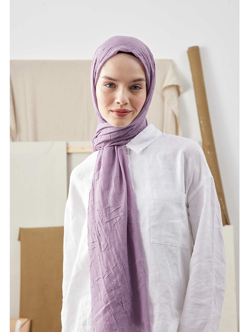 Lila Bambu Şal Lavanta-1