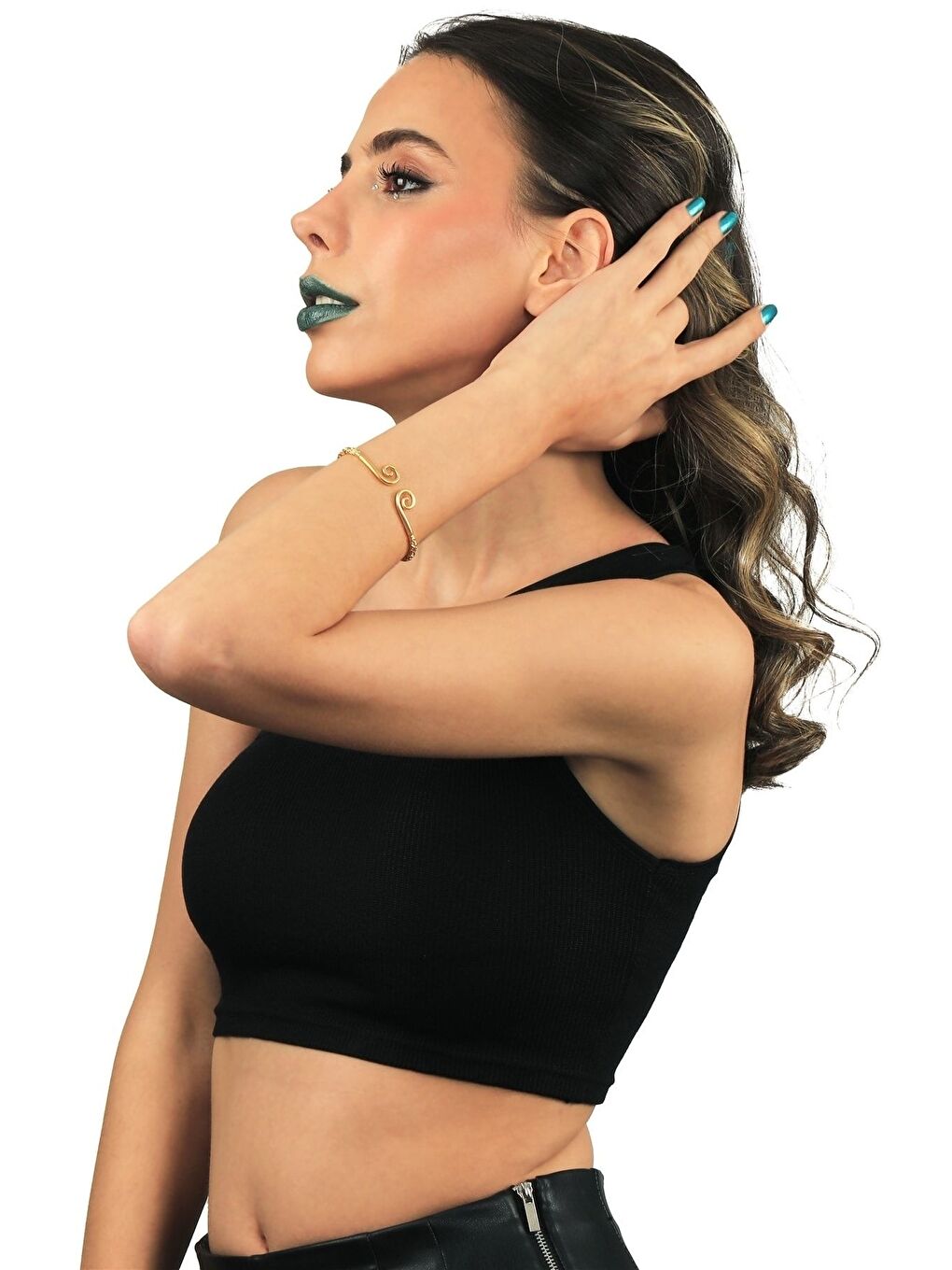 Sarı Kadın Lak Gümüş Renk Kaplama Ayarlanabilir Açık Band Spiral Formlu Bileklik-3