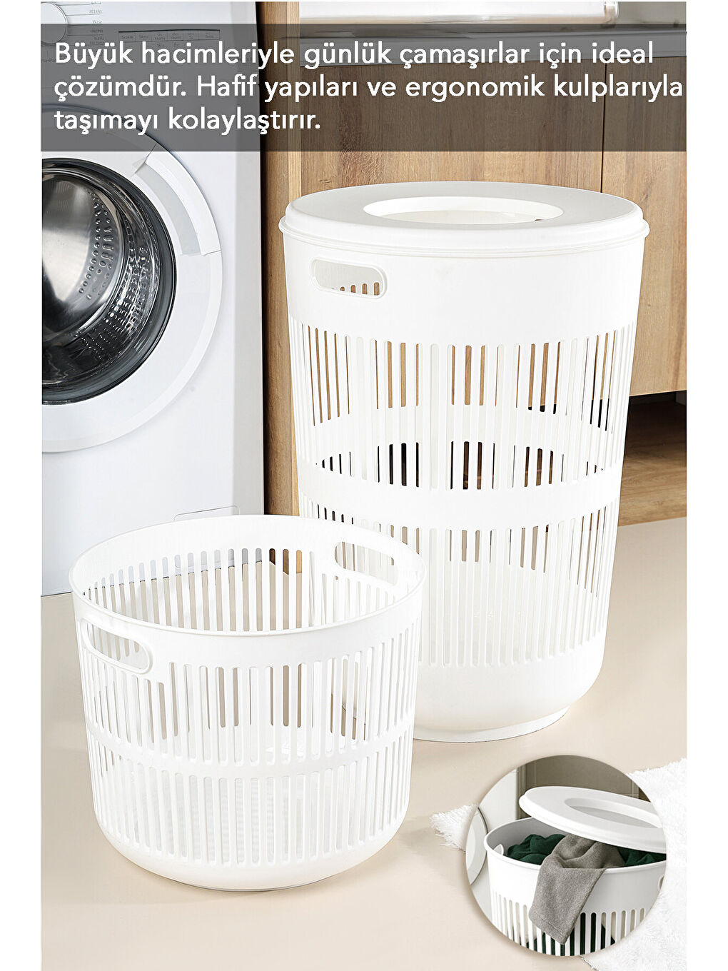 Beyaz 2'li Kirli Solara Çamaşır Sepeti Seti-1