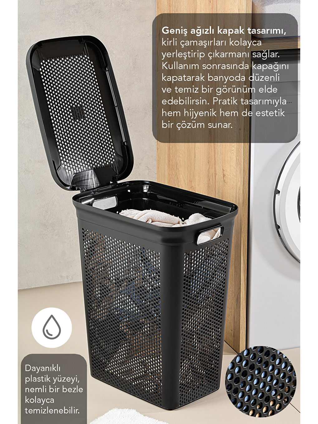Siyah 2'li Kirli Çamaşır Sepeti Seti 40 l-2