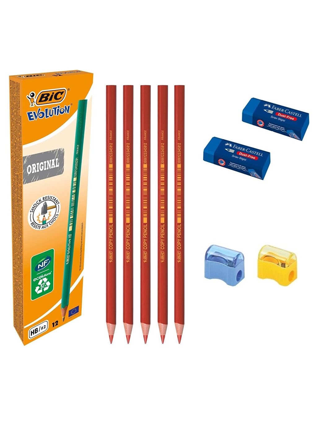 Bic Karışık Asorti Eco Evolution 650 Kurşun Kalem 12 Li + Kırmızı Kopya Kalemi 5 Li +Sınav Silgisi 2 Li+Kalemtraş 2 Li