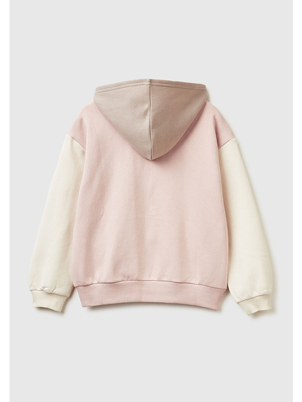 Ekru Kız Çocuk Krem-Pembe Önü Payetli Logolu Cepli Kapüşonlu Sweatshirt-1