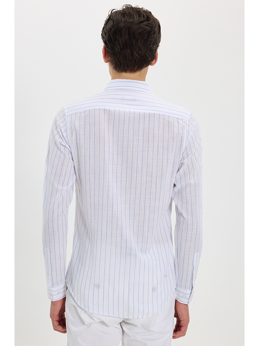 Mavi Erkek Slim Fit Dar Kesim Uzun Kollu %100 Pamuk Keten Doku Çizgili Gömlek-6