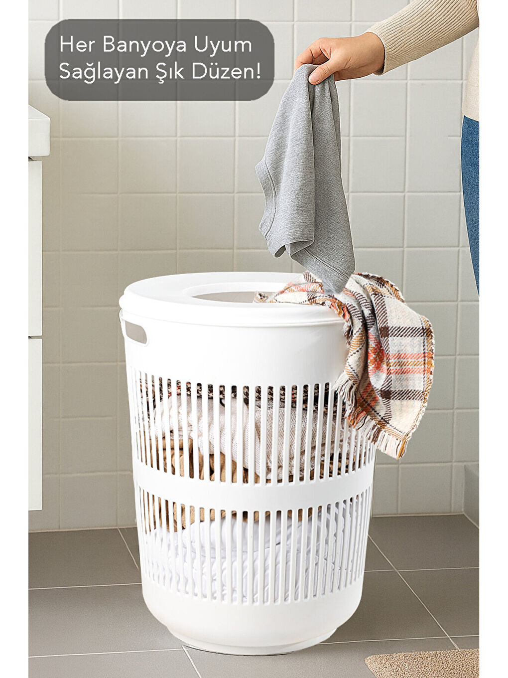 Beyaz 2'li Kirli Solara Çamaşır Sepeti Seti-4
