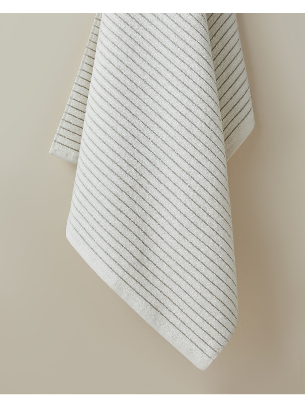 Bej Soft Stripe Pamuk Banyo Havlusu 80x150 cm Fildişi-1