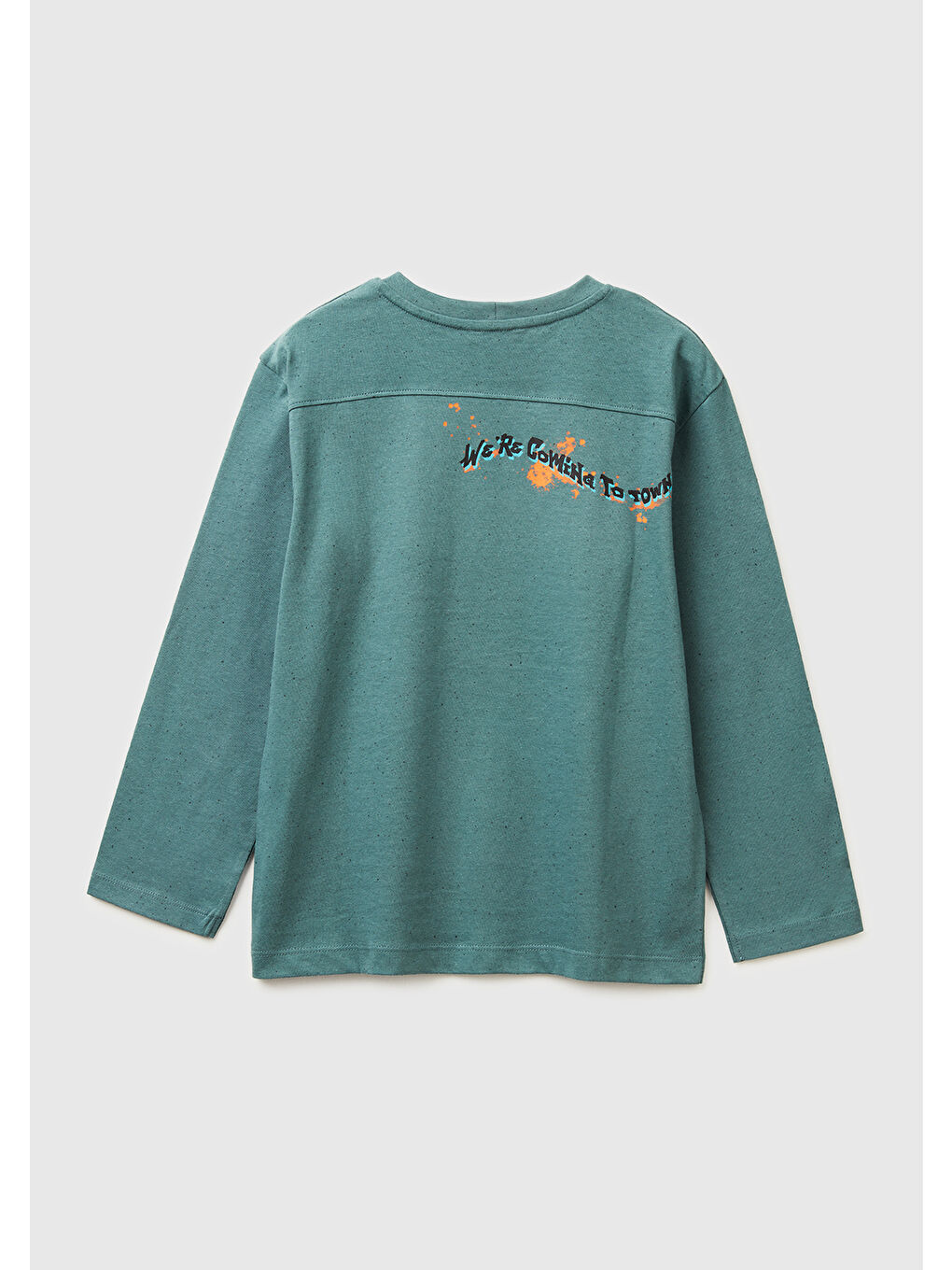 Erkek Çocuk Koyu Yeşil Önü ve Arkası Baskılı Jarse Uzun Kollu T-shirt-1