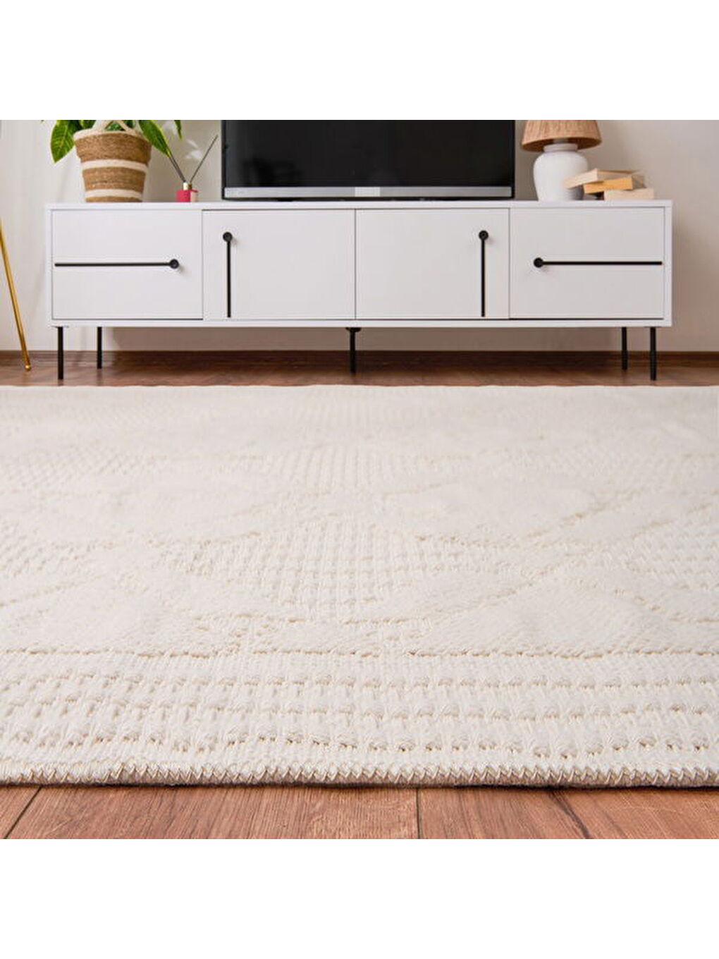 Soft Ruut Rutenna Halı - Ekru - 120x180 cm-1