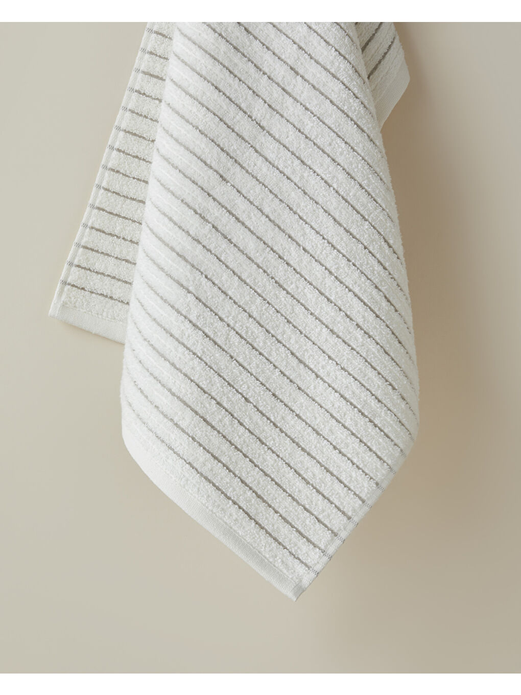 Ekru Soft Stripe Pamuk Yüz Havlusu 50x80 cm Fildişi-1