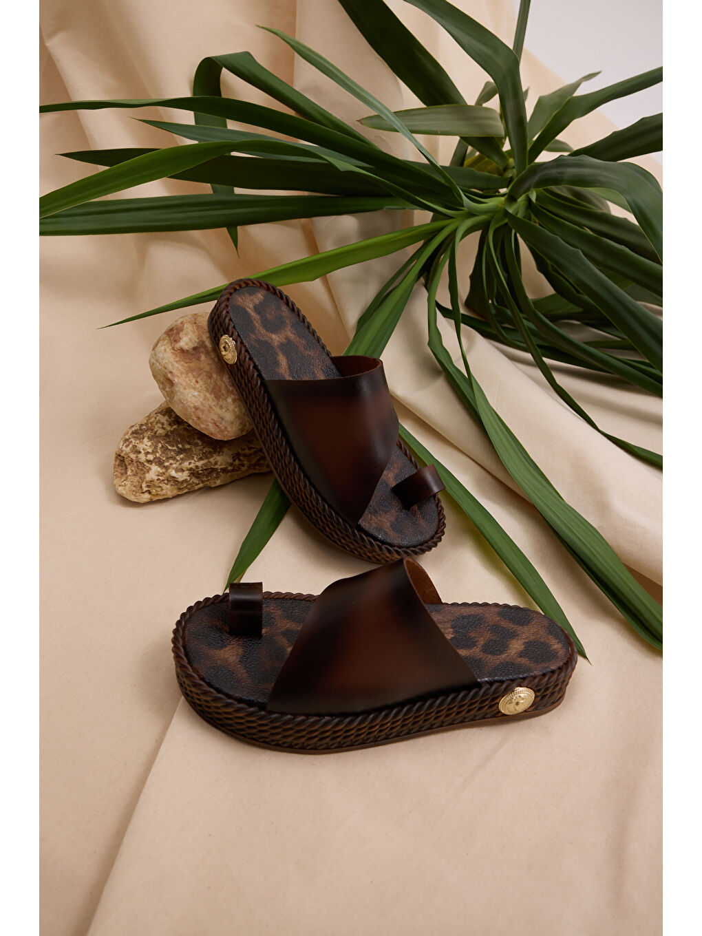 Kahverengi Kadın Taba Poli Taban Rahat Kalıp Parmak Arası Terlik-2