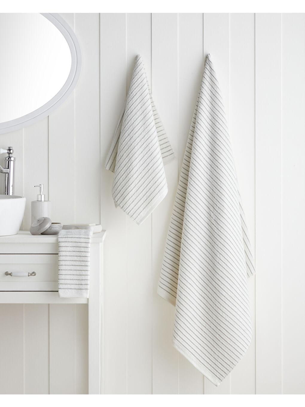 Ekru Soft Stripe Pamuk Yüz Havlusu 50x80 cm Fildişi-2