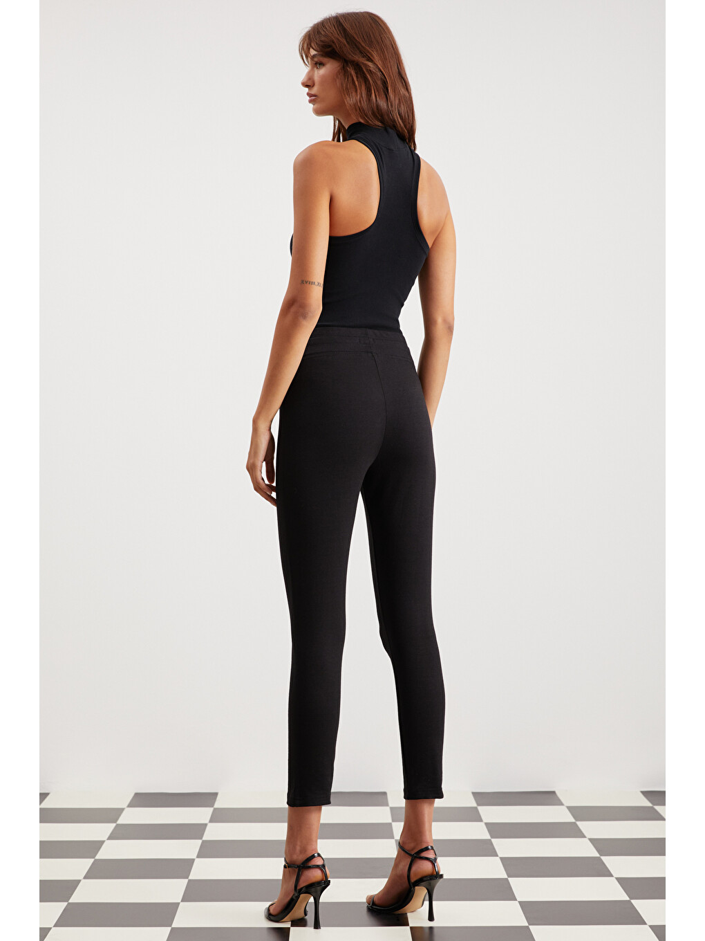 Judy Kadın Slim Fit Beli Lastikli Bağlamalı Basic Siyah Tayt-4