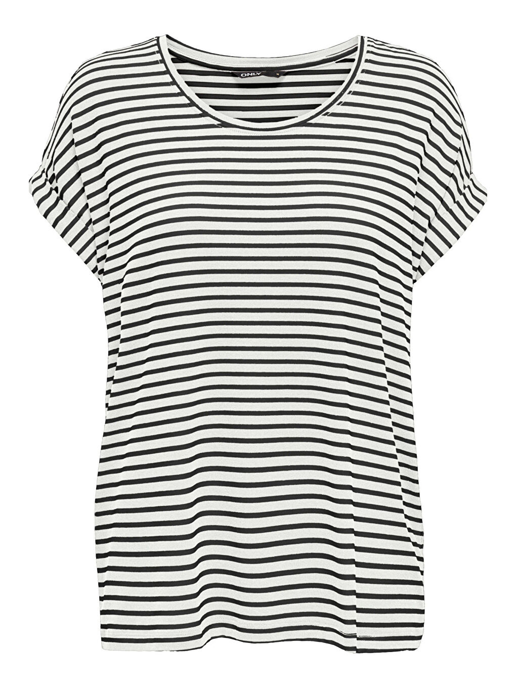 Siyah Onlmoster Streç Çizgili Regular Fit Bisiklet Yaka Kadın T Shirt 15206243-2