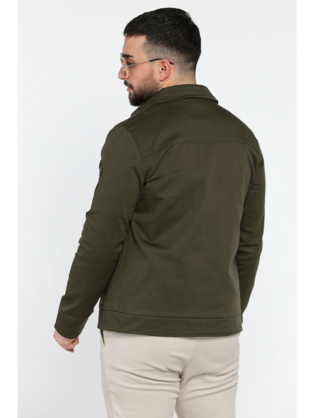 Haki Cep Cırtlı Fermuarlı Astarlı Erkek Jean Ceket-2