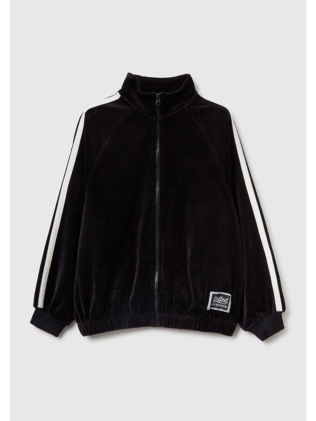 Kız Çocuk Siyah Logo Etiketli Fermuarlı Reglan Kol Dik Yaka Sweatshirt