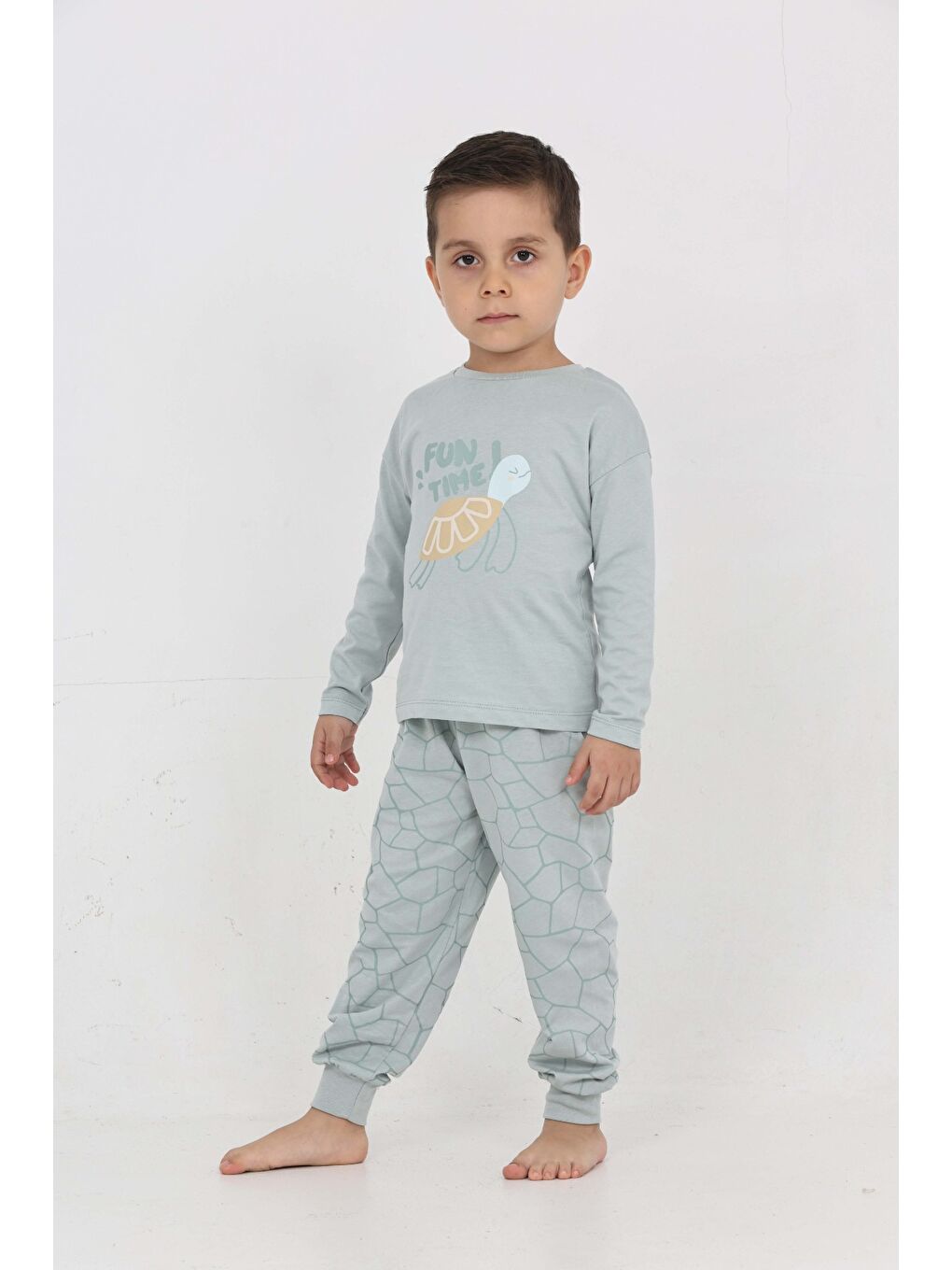 Gri Erkek Çocuk Kaplumbağa Baskılı Pijama Takım-2