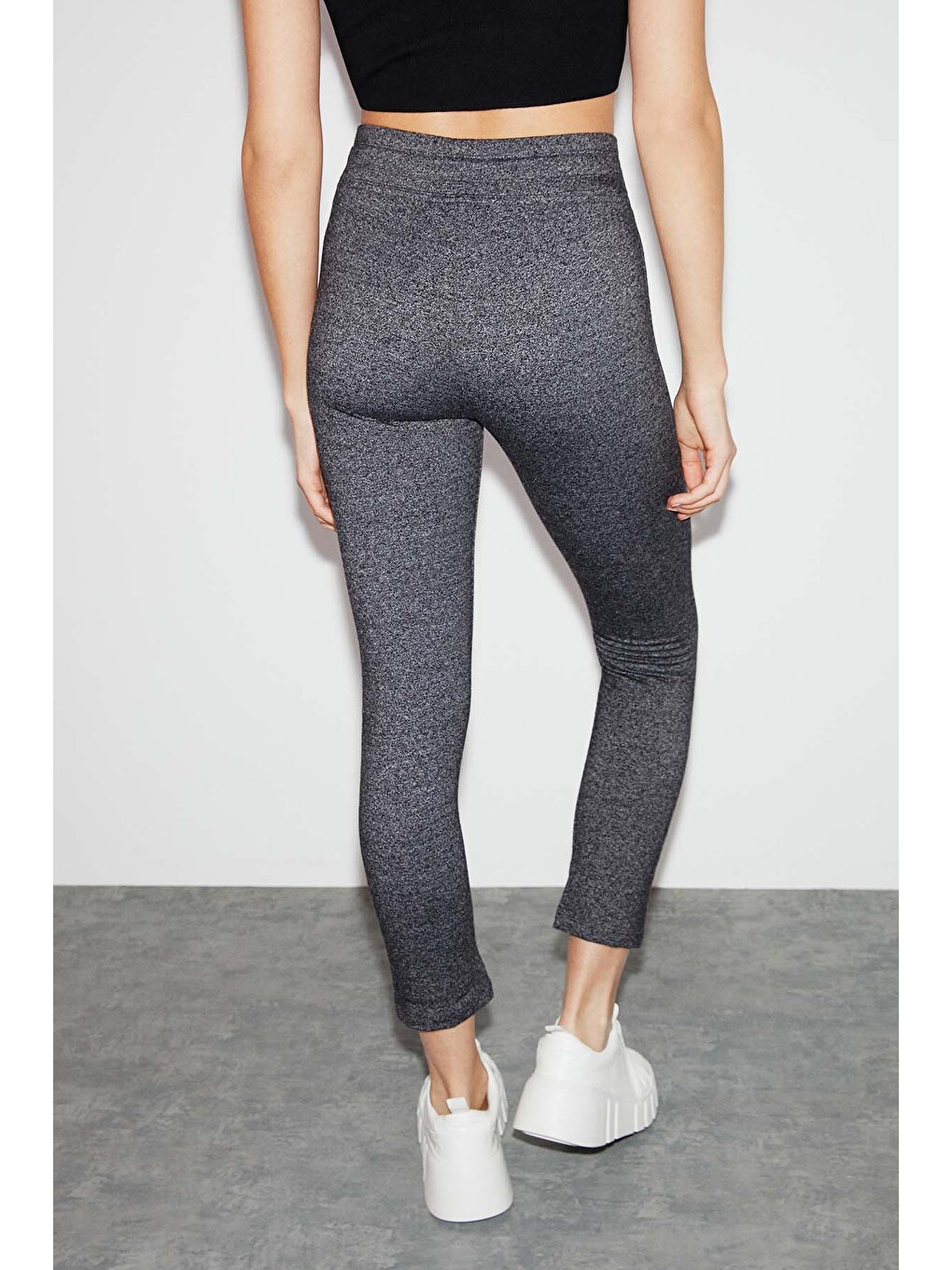 Judy Kadın Slim Fit Beli Lastikli Bağlamalı Basic Koyu Gri Tayt-6