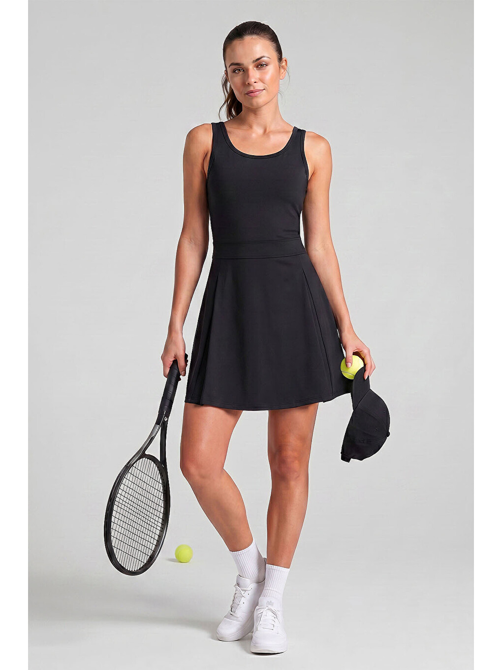 Siyah İçi Taytlı Kadın Tenis Elbise - 97320