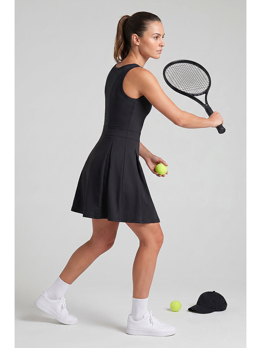 Siyah İçi Taytlı Kadın Tenis Elbise - 97320-4