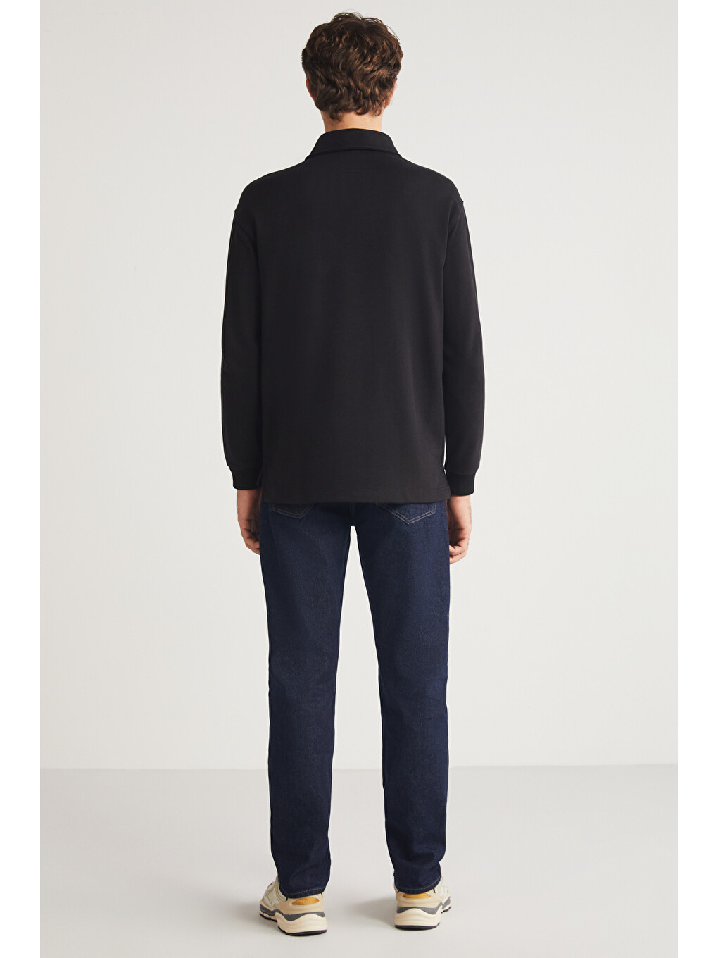 John Erkek Polo Sweat Gömlek Yakalı Organik Pamuklu Yırtmaçlı İçi Polarsız Siyah Sweatshirt-4